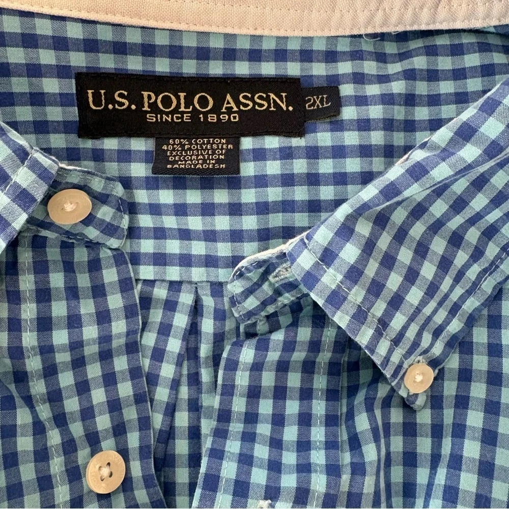 US Polo Assn Blue Checked Button Up Short Sleeve Button Up Casual Shirt Men 2XL